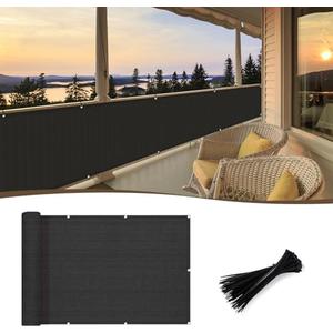SUNNY GUARD 3'x6' Black Balcony Privacy Screen Fence, Apartments Railing Heavy Duty Wind Screen for Outdoor, Backyard, Patio, Deck Privacy