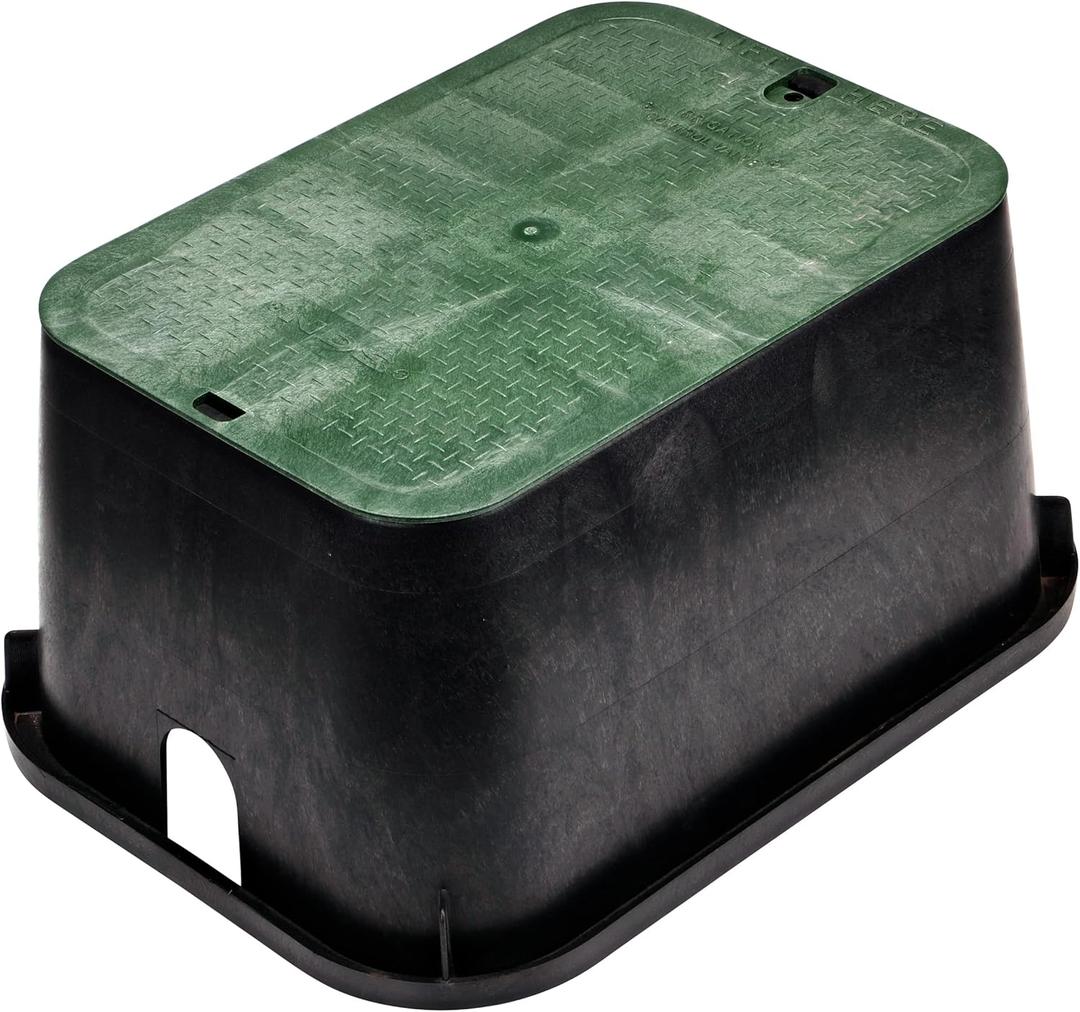 NDS 117BC* 15 in. X 22 in. Rectangular Jumbo Valve Box and Cover, 12 in. Height, Irrigation Control Valve Lettering, Black Box, Green Overlapping Cover, Black/Green