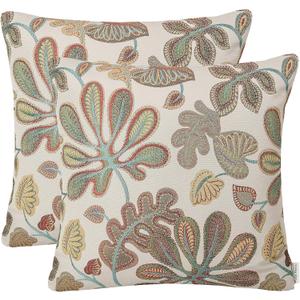 Mika Home Set of 2 Jacquard Tropical Leaf Pattern Throw Pillow Covers Decorative Pillowcase 22X22 Inches,Teal Cream