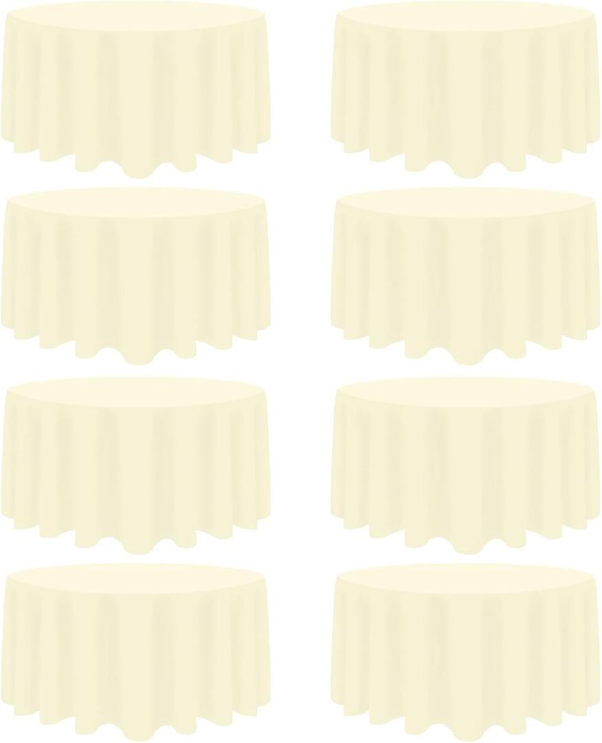 8 Pack Beige Round Tablecloth 120 Inch Beige Table Cloth Stain and Wrinkle Resistant Reusable and Washable Polyester Fabric for Buffet Wedding Party and Banquet
