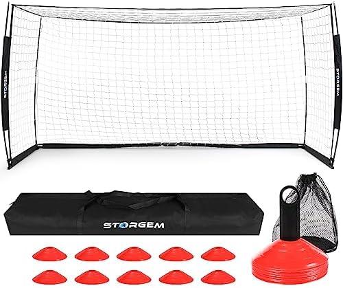 Storgem Soccer Goal,Soccer Net,Soccer Goals for Backyard,with Bow Frame,Collapsible Metal Base and 15 Training Cones