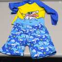 Boys Swimsuit Rash Guard Boys' Swimwear Dinosaur Swimming Suits Bathing Suit for Toddler Boys Swim Trunk (4-5T, Yellow+blue Shark)