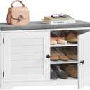 VASAGLE Shoe Storage Bench with Cushion, 3-Tier Entryway Bench with Padded Seat, Doors, Adjustable Shelves, 14 x 31.9 x 20.7 Inches, for Hallway, Bedroom, Cloud White and Dove Gray ULSB034W01