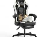 Desk Computer Gaming Chair - High Back Ergonomic Office Chair with Footrest and Lumbar Support, Swivel Comfy Home Gamer Video Game Chairs with Pocket Spring Cushion for Adults (White Leather)