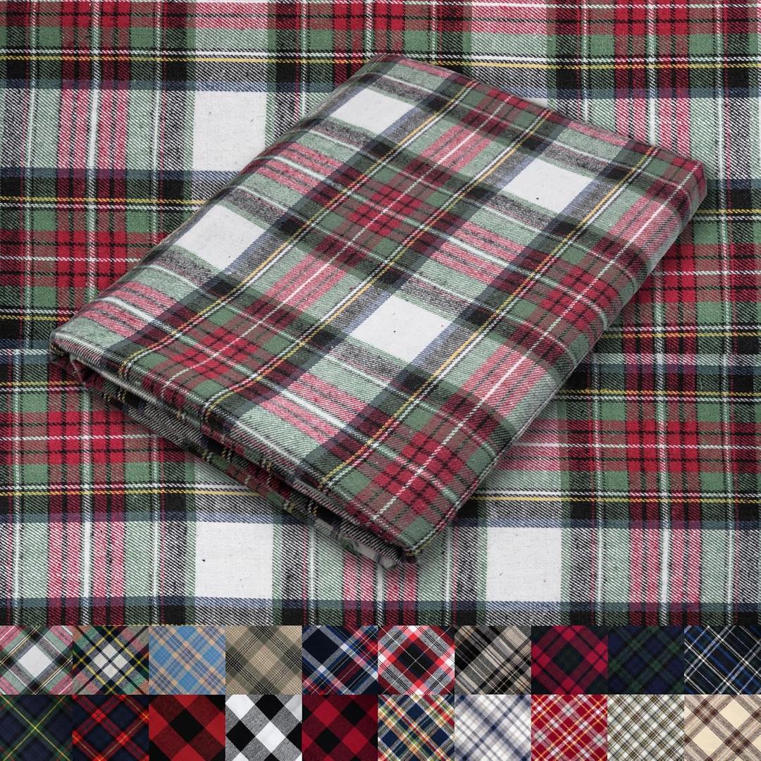 Pico Textiles 1 Yard Red Green White Tartan Plaid Flannel Fabric - 60" Wide - 100% Cotton - Sold by The Yard - for Shirts, Scarves, Pajamas & Receiving Blankets, 2 Pcs