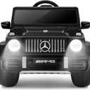 ELEMARA Licensed Mercedes-Benz AMG G63 Ride on Toys,12V Ride on Car with Remote Control,Rechargeable Battery,Flickering Lights/LED Lights, Bluetooth,Music, Soft Start, Low Battery Prompt,Dark Black, Extra Large