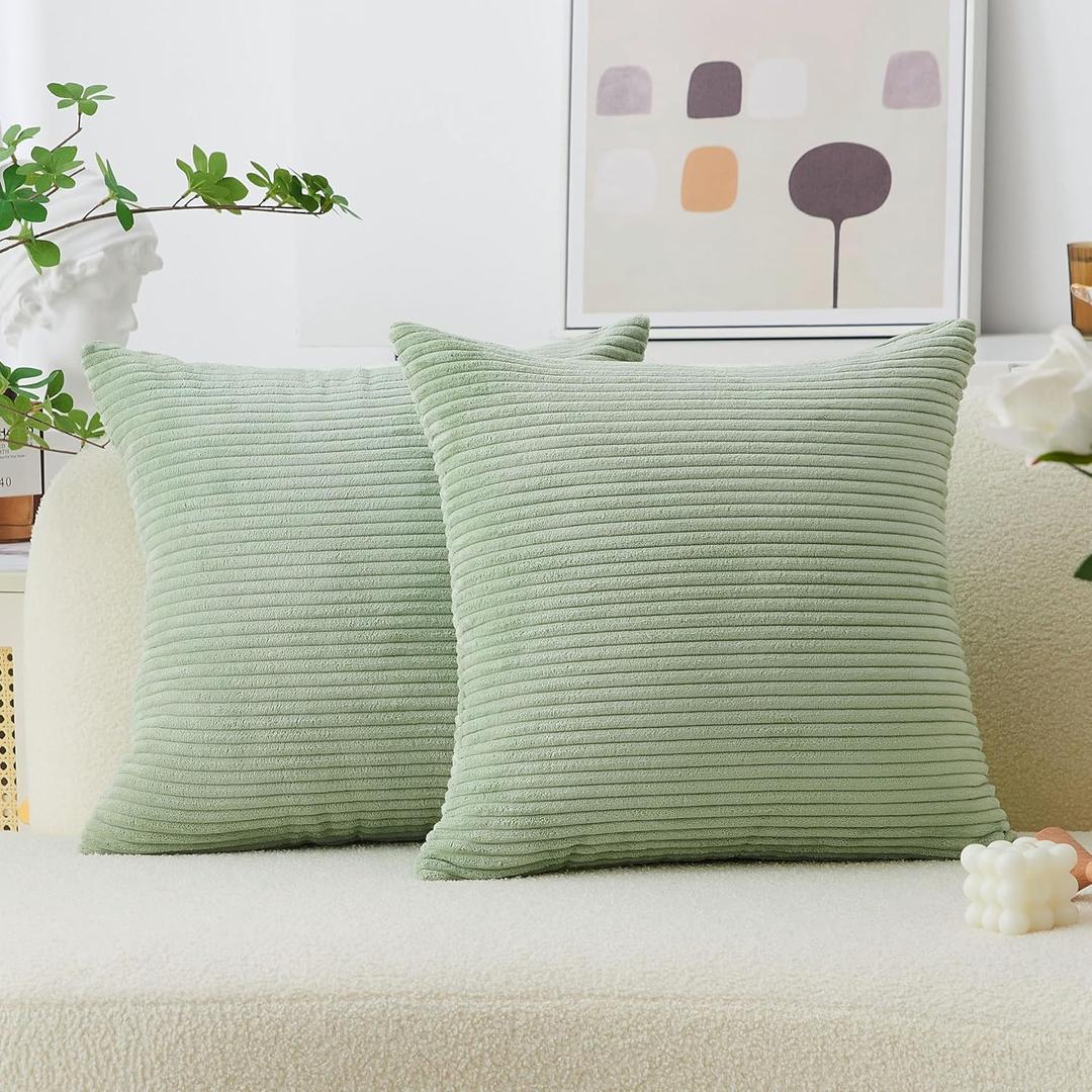 Home Brilliant Couch Throw Pillow Covers 26x26 Throw Pillows Set of 2 Super Soft Corduroy Large Euro Sham for Bedroom Spring Decor, 26 x 26 inch, Sage Green (26" x 26" (Pack of 2))
