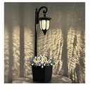 Solar Lamp Post Light with Planter, Outdoor Solar Lights with Crackle Glass, Matte Black Outdoor Flower Pots, 2 in 1 Solar Post Lights Waterproof for Porch Garden Patio