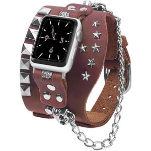VIQIV Leather Band Compatible with Apple Watch SE/Ultra (38mm, 40mm, 41mm, 42mm, 44mm, 45mm, 49mm) for Women Men, Genuine Leather Goth Western Punk Style Watch Band Straps