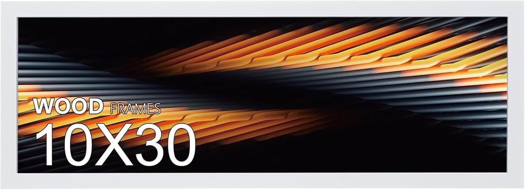10x30 Poster Frame,30x10 Natural Soild Wood Picture Frames with Polished Plexiglass,Easy to Hang,Display Picture 10x30 for Wall Mounting Horizontally and Vertically (White)