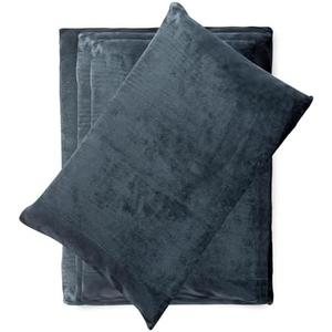 Softan Micro Fleece Bed Sheet Set, Queen 4-Piece Polar Fleece Sheet Set Includes Flat Sheet, Pillowcases and 15" Deep Pocket Fitted Sheet, Velvet Plush Bedding Set, Warm and Soft, Dark Grey