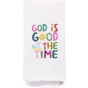 God is Good All The Time Kitchen Towel  Colorful Christian Waffle Weave Dish Towels  Inspirational Bible Verse Tea Towel for Faith-Based Kitchen Decor or Gifts, 16x24 Inches
