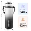 GOSWAG Insulated Sports Water Bottle, 24oz 2 Lids(with Straw/No Straw), Stainless Steel Water Bottles with Paracord Handle, Insulated Thermos with Double-Wall Vacuum Insulation (Gray-Black Ombr)