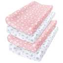 Changing Pad Cover for Girls 4 Pack, Lovely Print Soft Unisex Diaper Change Table Sheets, Fit 32"x16" Contoured Pad, Comfy Cozy 4-Pack Cradle Sheets (White&pink (Pack of 4))