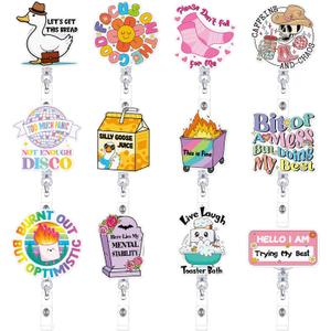 Threehoney 12 Pcs Funny Badge Reel Cute Nurse Badge Holders Retractable Nursing Name ID Clip Fun Gift for Christmas Rn Doctor Medical Assistant Office Coworker Work Healthcare Accessories Bulk