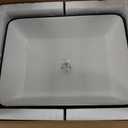 Ceramic Bathroom Sink, Black and White 19" x 15" Above Counter Porcelain Vessel Sink with Black Faucet and Pop up drain Set, Rectangle