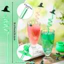 Teenyyou 24pcs Reusable Plastic Drinking Straws Crazy Wizard Party Favors Straws, Wizard Hat Shape, Green and Pink Colors, for Themed Party Decor Witch Birthday Supplies