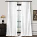 Bright White Blackout Patio Door Curtains 90 Inches Long 2 Panels Set, Cute White Cottage Core Pleated Thick Linen Curtain for Kids Bedroom Nursery Windows Room Darkening Insulated Drapes Back Tab