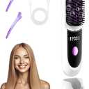 Go Brush Pro Hair Straightener  Cordless Comb with Base Negative Ion, 6000mAh Fast Heating & Portable Travel Design, Rechargeable Brush for Straightening and Curling (White-1Pcs)