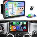2+64G For Jeep Wrangler JK Compass Grand Cherokee Dodge Ram 1500 Car Radio Wireless Carplay/Android Auto,Android Car Stereo 10 Inch Touch Screen GPS WiFi Bluetooth FM Mirror Link SWC+Backup Camera&Mic
