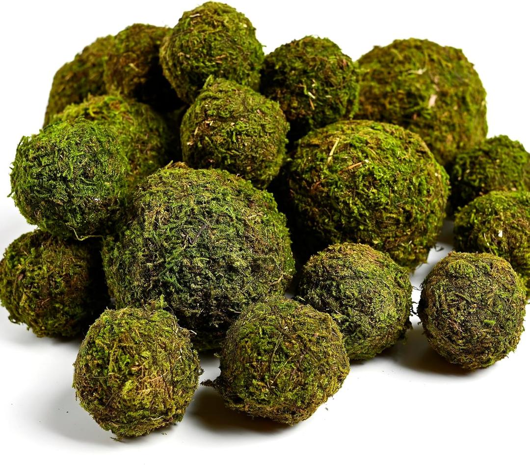 18-Piece Moss Balls Set - 6 Large 3.2" & 12 Small 2" Artificial Moss Decor for Bowls, Vases | Handmade Natural-Look Decorative Filler Balls for Home Centerpieces, Tabletop Decor (Sunlit Green)