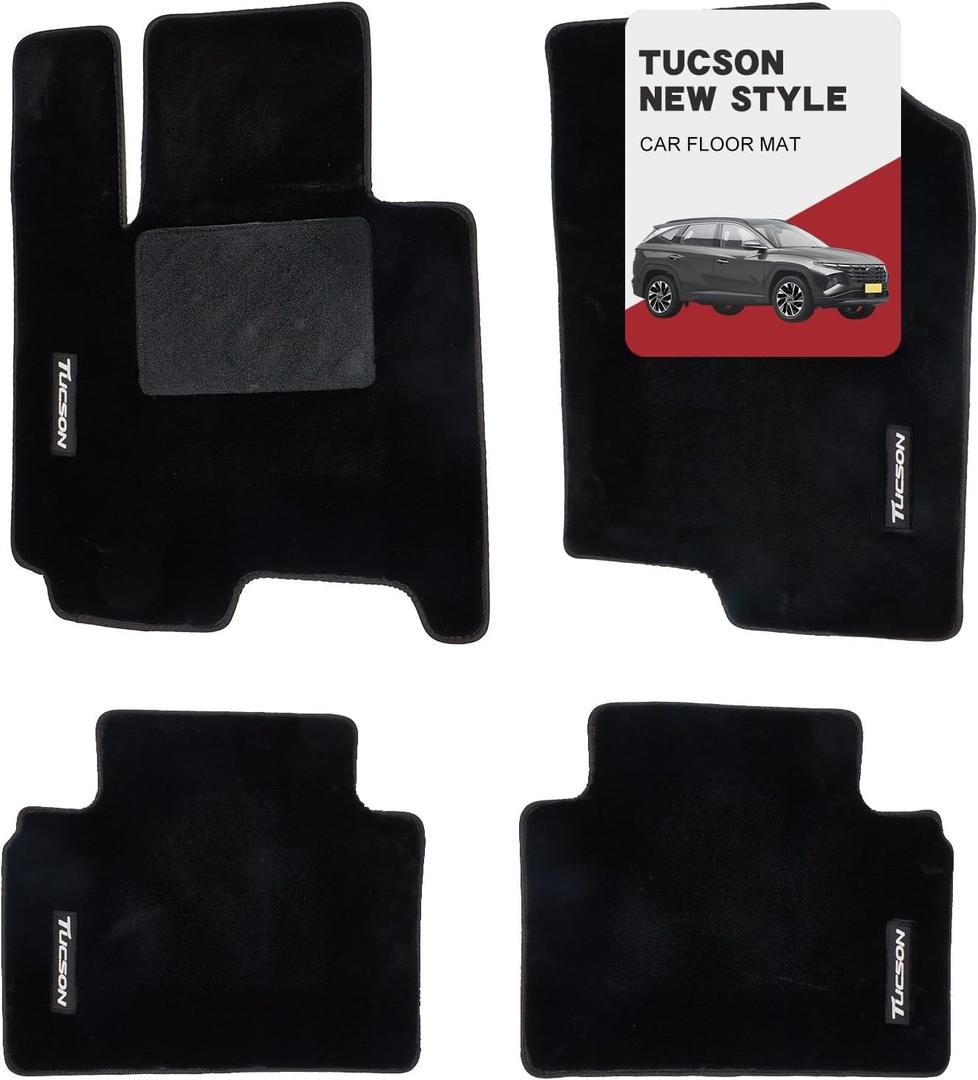 ROJ Custom 3D Fit Wool Floor Mats for Tucson 2021-2024 - Glow Logo, Black Anti-Slip Mats, Easy to Install & All-Weather Protection