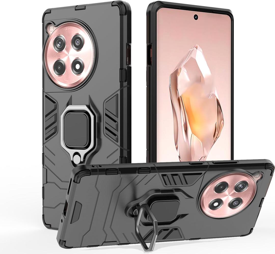 for OnePlus 12R Case, Dual Layer Protective Heavy Duty Armor Rugged [Military-Grade] Protective, Magnetic Kickstand Car Holder Phone Case Black