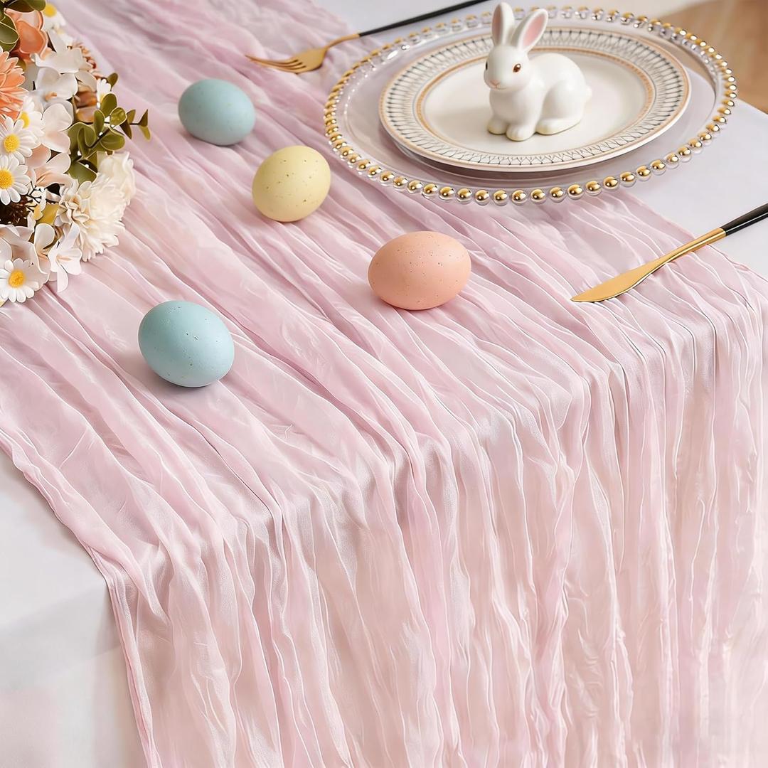Dusty Pink Valentines Day Cheesecloth Table Runner Gauze 35x120 Inches 10FT Boho Rustic Farmhouse for Thanksgiving Fall Wedding Bridal Shower Baby Shower Home Holiday Decorations