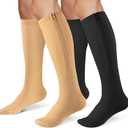 Zipper Compression Socks for Women & Men 2 Pairs,15-20mmhg Closed Toe Compression Stocking is Best for Athletic Running,Hiking (Large-X-Large, black beige)