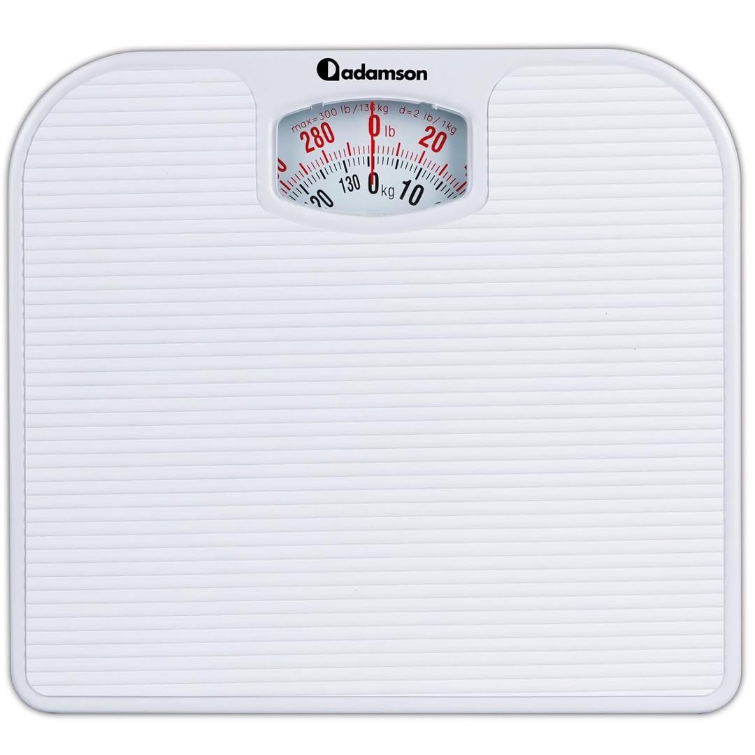 Adamson A21 Analog Scales for Body Weight - Up to 300 LB - New - Anti-Skid Rubber Surface + Large Numbers - Analog Bathroom Scale - Affordable - Durable with 20-Year Assurance