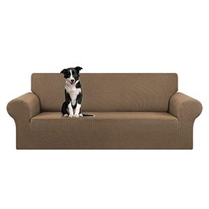 KEKUOU Stretch Oversized Sofa Slipcover 1 Piece Couch Sofa Cover (94"-110") Furniture Protector 4 Seater Sofa with Elastic Bottom for Kids,Pet.Jacquard Checked Pattern Fabric(X Large,Camel)