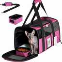 Airline Approved Cat Carrier, Soft-Sided Pet Travel Carrier for Cats and Small Dogs up to 15lbs, TSA Approved Under Seat Carrier with Collapsible Bowl, 17x12x11 Inch, Red