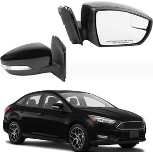 Dasbecan Right Passenger Side Mirror Compatible with 2015-2018 Ford Focus Black Rearview Mirror w/Turn Signal, Manual Folding, Power Glass and Temperature Sensor (7Pin)