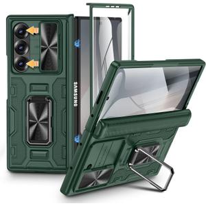 VEGO for Z Fold 6 Case with Hinge Protection & Screen Protector, Built-in 360 Magnetic Kickstand, Slide Camera Cover, Full Body Protective Case for Samsung Fold 6 - Green