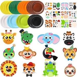 Funnymoom 24 Pcs Jungle Animals Plate Craft Kits Wild Animal Arts Crafts Gift Tiger Lion Diy Craft For Boys Girls Preschool Party Classroom DIY Project Supplies Decorations (Cute)
