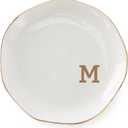 Initials Ring Dish Jewery Tray with Personalized M-Monogrammed Mother's Day Gifts Wedding Engagement for Women Friends sister,Ceramic White