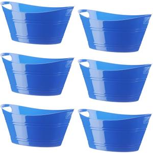 Patelai 6 Pcs Ice Buckets Bulk, Plastic Ice Buckets with Handles, Oval Storage Tub, Large Capacity Drink Tub for Party Bar Wine Beer Champagne Beverage Bottle Cooler(4.5 Liter, Blue)