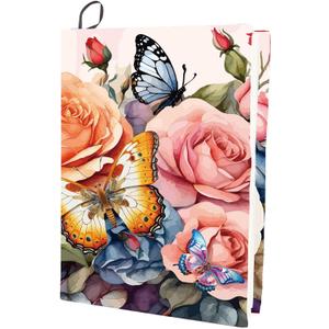 CRASPIRE Rose Stretchable Book Cover Flower Butterfly Washable Reusable Large Nylon Book Protector Elastic Notebook Wraps Suitable for Most Hardcover Books Classroom Students