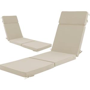 80 x 26 Inch Outdoor Chaise Lounge Cushions Set of 2 - Removable Cover, 4-Section Design, Water-Repellent & Fade-Resistant, 6 Tie Straps, Replacement for Patio & Pool Chairs - Cream