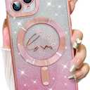 Fiyart Designed for iPhone 11 Pro Case,Compatible with MagSafe Love Heart Plating Camera Protection TPU Magnetic Glitter for Women Girls Shockproof Phone Bumper 5.8"-Pink