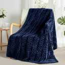 Whale Flotilla Flannel Fleece Throw Blanket for Couch, Soft Fluffy Velvet Sofa Blanket with Decorative Vintage Pattern for All Season, Warm and Lightweight, 50x60 Inch, Navy Blue