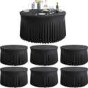 6 Pack Black Round Spandex Tablecloth for 60 inch Table, Wrinkle Free Stretchy 120inch Fitted 5FT Round Table Cloths Cover with Skirt for Wedding Birthday Party Dining Banquet Events