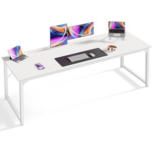 Huuger Computer Desk, 70 Inch Office Desk, Gaming Desk with Storage, Writing Desk Work Desk for Home Office, Study, Long Simple Desk, Large Legroom, Metal Frame, White