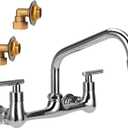 8" Center Wall Mount Faucet, Commercial Kitchen Sink Faucet with 8" Swivel Spout 2 Handle Wall Mount Utility Sink Faucet for Restaurant & Laundry Room & Compartment Sink