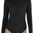 Girls One Piece Swimsuits Zipper Rash Guard Swimwear Set Long Sleeve Bathing Suit UPF50+ Sun Protection Swim Suits (11-12 Years, Black)