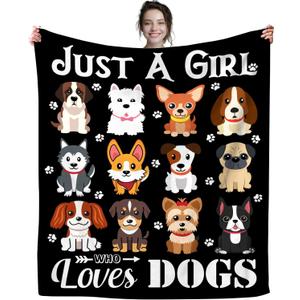 Dog Blanket Puppy Plush Gifts Just A Girl Who Loves Dog Blankets Ultra Soft Cozy Flannel Throw Blankets Bedding for Kids Girls Adults Women Gifts 50"x40" (Color1)