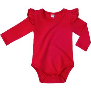 LYSMuch Baby Girls Ruffle Long Sleeve Bodysuit Infant Solid Color Top Jumpsuit Clothes, 9-12M