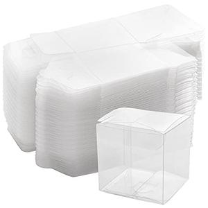 SEUNMUK 50 PCS 4 x 4 x 4 Inches Clear Plastic Gift Boxes, Clear Boxes For Favors, Transparent Gift Box for Wedding, Party and Baby Shower Favors, Thanksgiving and Christmas