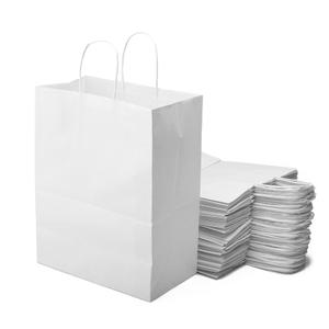 Extiff 50 White Kraft Paper Shopping Bags with Handles - 26 x 14 x 32 cm Shopping Bag/Gift Packaging for Birthday, Christmas, Wedding...