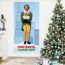 Buddy The Elf Christmas Door Cover, Omg Santa I Know Him Porch Sign for Outdoor Decorations, Funny Elf Photo Booth Background Banner, Christmas Party Decor Supplies, 70.8x35 Inch